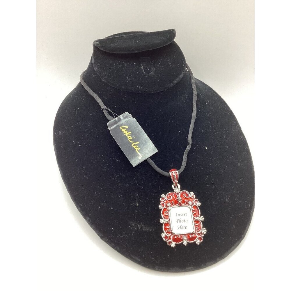 Cookie Lee Red Enamel Picture Frame Pendant Necklace-Discontinued NOS NWT
